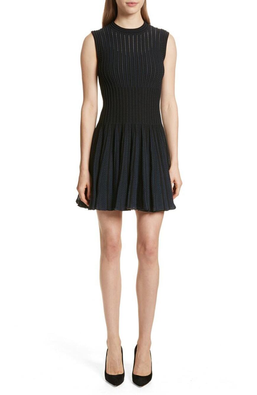 Theory Novelty Checker Petite Dress Blue Black Size P Sleeveless Mini Fit Flare